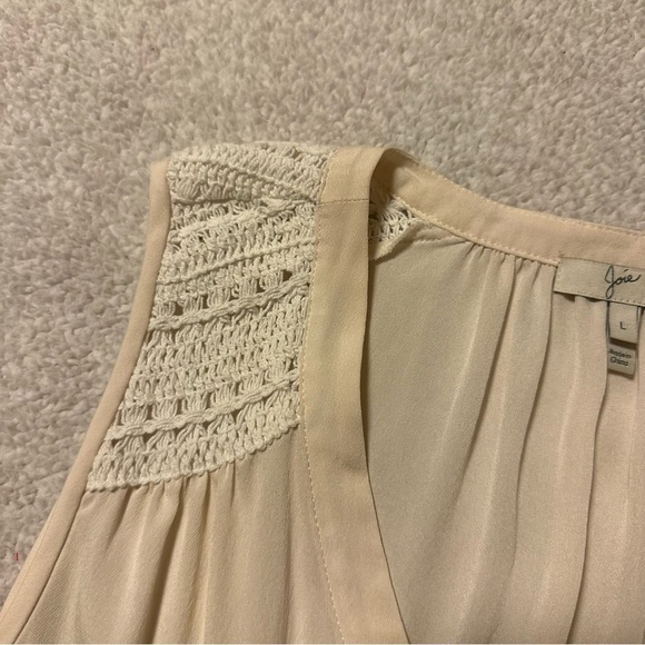 Joie Doria Silk Tank Top Cream Porcelain Crochet Shoulder Button Front - Picture 10 of 13